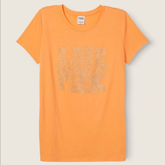 XXL NEW VICTORIA’S SECRET PINK VIBRANT ORANGE STUDDED TEE - Picture 2 of 4